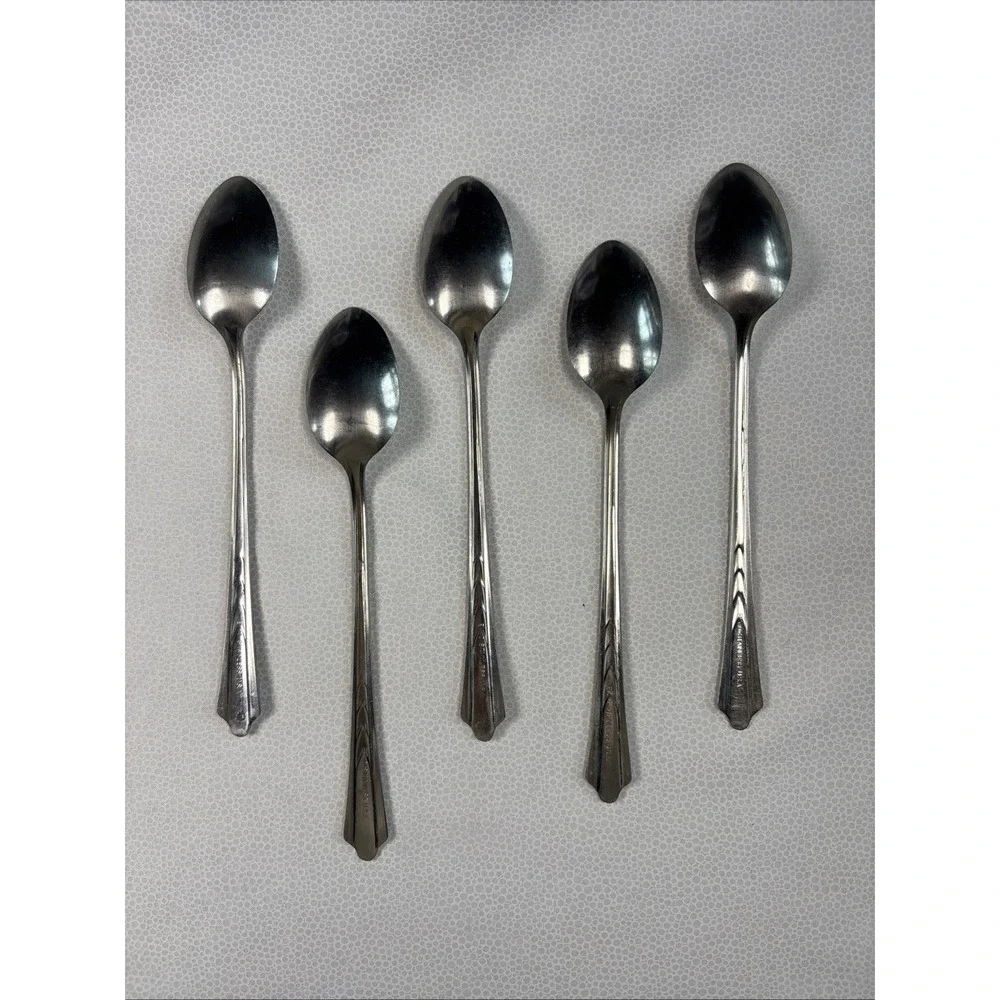 Set Of 5 Ekco EKS7 Stainless Iced Tea Spoons Glossy USA Flatware 7.5